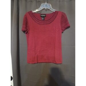 Requirements Burgundy Knit Top, Women's Small Crochet Lace, Dark‎ Red Knitwear